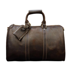 Cool Brown Leather Mens Weekender Bag Dark Coffee Travel Duffle Bag for Men