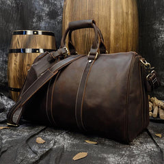 Cool Brown Leather Mens Weekender Bag Dark Coffee Travel Duffle Bag for Men