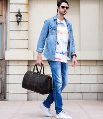 Cool Brown Leather Mens Weekender Bag Dark Coffee Travel Duffle Bag for Men
