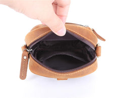 Brown Leather Small Waist Bag Belt Pouch Vertical Mini Shoulder Bag Belt Bag Side Bag For Men - imessengerbags