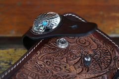 Cool Leather Tooled Biker Wallets Handmade Dragon&Skull Biker Chain Wallet for Men