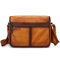 Cool Brown Men Leather Camera Side Bag Tan SLR Camera Leather Cube Messenger bag For Men