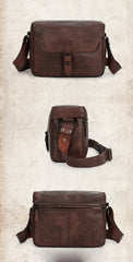 Cool Brown Men Leather Camera Side Bag Tan SLR Camera Leather Cube Messenger bag For Men