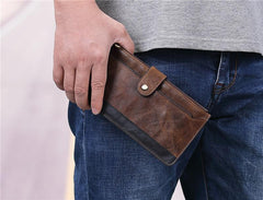 Vintage Coffee Mens Slim Leather Long Wallet One Slim Clutch Wallet for Men