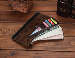 Vintage Coffee Mens Slim Leather Long Wallet One Slim Clutch Wallet for Men