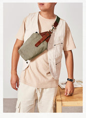 Cool Canvas Leather Mens Sling Pack Chest Bag Canvas Sling Backpack Sling Bag For Men