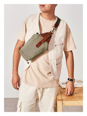 Cool Canvas Leather Mens Sling Pack Chest Bag Canvas Sling Backpack Sling Bag For Men