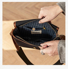 Vintage Black Nylon Leather Mens Small Messenger Bag Courier Bag Postman Bag for Men