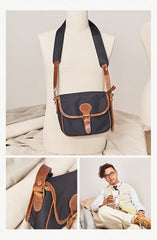 Vintage Black Nylon Leather Mens Small Messenger Bag Courier Bag Postman Bag for Men