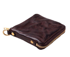 Cool Black Leather Mens billfold Biker Chain Wallet Coffee Bifold Zipper Biker Chain Wallet For Men - imessengerbags