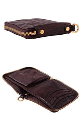 Cool Black Leather Mens billfold Biker Chain Wallet Coffee Bifold Zipper Biker Chain Wallet For Men - imessengerbags