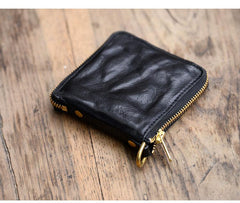 Cool Black Leather Mens billfold Biker Chain Wallet Coffee Bifold Zipper Biker Chain Wallet For Men - imessengerbags