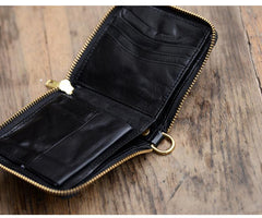 Cool Black Leather Mens billfold Biker Chain Wallet Coffee Bifold Zipper Biker Chain Wallet For Men - imessengerbags