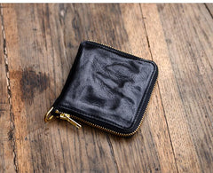 Cool Black Leather Mens billfold Biker Chain Wallet Coffee Bifold Zipper Biker Chain Wallet For Men - imessengerbags