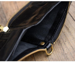 Cool Black Leather Mens billfold Biker Chain Wallet Coffee Bifold Zipper Biker Chain Wallet For Men - imessengerbags