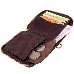 Cool Black Leather Mens billfold Biker Chain Wallet Coffee Bifold Zipper Biker Chain Wallet For Men - imessengerbags