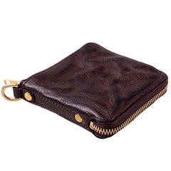 Cool Black Leather Mens billfold Biker Chain Wallet Coffee Bifold Zipper Biker Chain Wallet For Men - imessengerbags