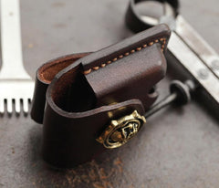 Cool Skull Brown Leather Mens Holster Zippo Lighter Cases Standard Zippo Lighter Holder Belt Clip For Men