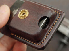 Cool Skull Brown Leather Mens Holster Zippo Lighter Cases Standard Zippo Lighter Holder Belt Clip For Men