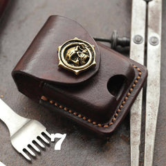 Cool Skull Brown Leather Mens Holster Zippo Lighter Cases Standard Zippo Lighter Holder Belt Clip For Men