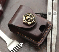 Cool Skull Brown Leather Mens Holster Zippo Lighter Cases Standard Zippo Lighter Holder Belt Clip For Men