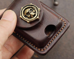 Cool Skull Brown Leather Mens Holster Zippo Lighter Cases Standard Zippo Lighter Holder Belt Clip For Men