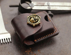 Cool Skull Brown Leather Mens Holster Zippo Lighter Cases Standard Zippo Lighter Holder Belt Clip For Men