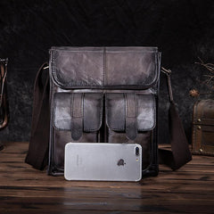 Cool Brown Leather Vertical Messenger Bag Men's Brown Side Bag Shoulder Bag Courier Bag For Men