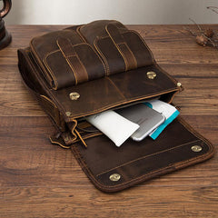 Cool Brown Leather Vertical Messenger Bag Men's Brown Side Bag Shoulder Bag Courier Bag For Men