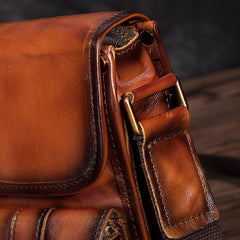 Cool Brown Leather Vertical Messenger Bag Men's Brown Side Bag Shoulder Bag Courier Bag For Men