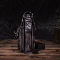 Cool Brown Leather Vertical Messenger Bag Men's Brown Side Bag Shoulder Bag Courier Bag For Men