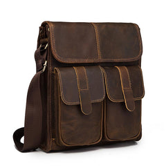 Cool Brown Leather Vertical Messenger Bag Men's Brown Side Bag Shoulder Bag Courier Bag For Men