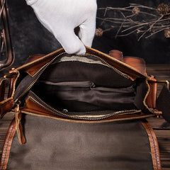 Cool Brown Leather Vertical Messenger Bag Men's Brown Side Bag Shoulder Bag Courier Bag For Men