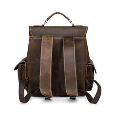 Cool Dark Brown Mens Leather College Backpack Laptop Backpack Red Brown Travel Backpack for Men