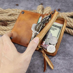 Brown Leather Key Case Key Wallet Men's Dark Coffee Key Holder Red Card Holder For Men - imessengerbags