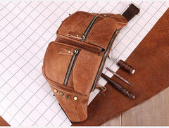 Cool Leather Fanny Pack Men's Brown Chest Bag Hip Bag Bum Bag Waist Bag For Men