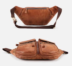 Cool Leather Fanny Pack Men's Brown Chest Bag Hip Bag Bum Bag Waist Bag For Men