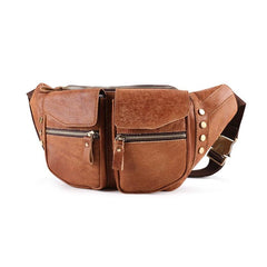 Cool Leather Fanny Pack Men's Brown Chest Bag Hip Bag Bum Bag Waist Bag For Men