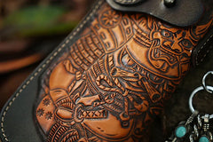 Cool Leather Devil Cthulhu Tooled Biker Wallet Handmade Chain Wallet for Men