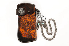 Cool Leather Devil Cthulhu Tooled Biker Wallet Handmade Chain Wallet for Men