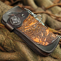 Cool Leather Japanese Samurai Tooled Biker Wallet Handmade Chain Wallet for Men