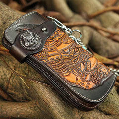 Cool Leather Devil Cthulhu Tooled Biker Wallet Handmade Chain Wallet for Men