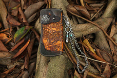 Cool Leather Devil Cthulhu Tooled Biker Wallet Handmade Chain Wallet for Men