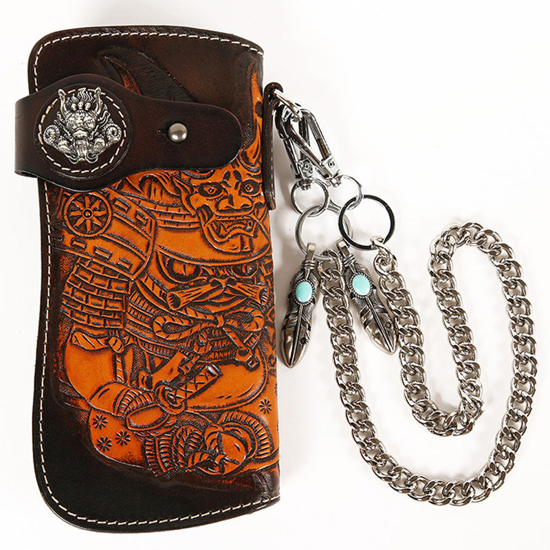 Cool Leather Japanese Samurai Tooled Biker Wallet Handmade Chain Walle