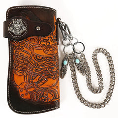 Cool Leather Devil Cthulhu Tooled Biker Wallet Handmade Chain Wallet for Men