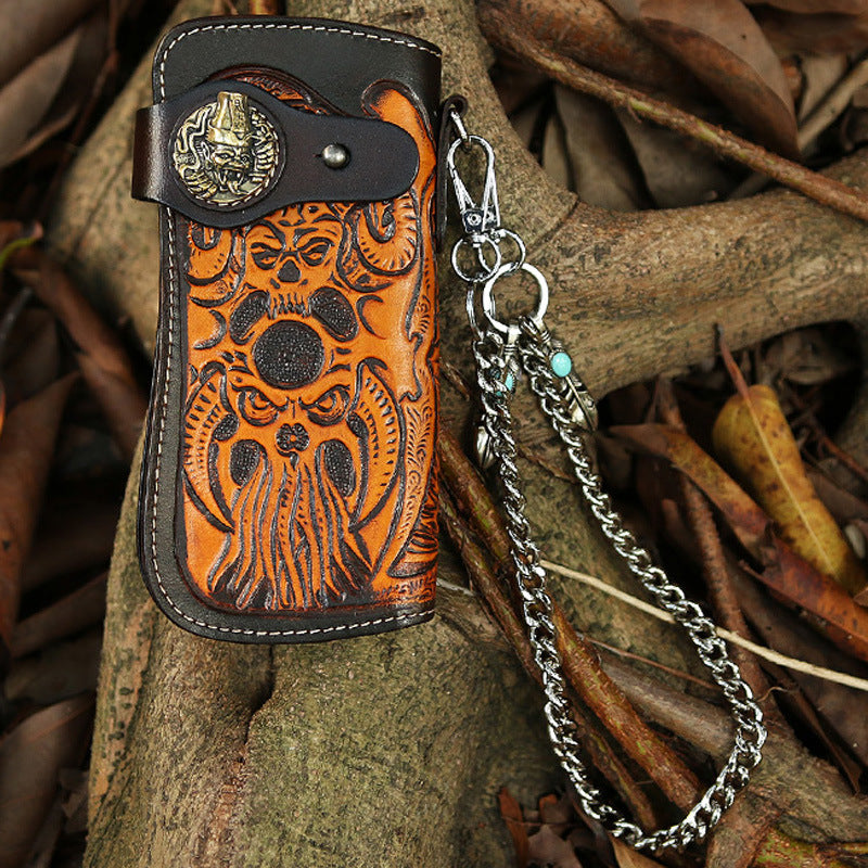 Cool Leather Japanese Samurai Tooled Biker Wallet Handmade Chain Walle –  imessengerbags