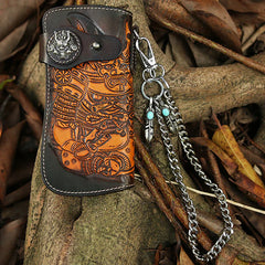 Cool Leather Devil Cthulhu Tooled Biker Wallet Handmade Chain Wallet for Men