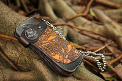 Cool Leather Japanese Samurai Tooled Biker Wallet Handmade Chain Wallet for Men