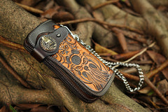 Cool Leather Japanese Samurai Tooled Biker Wallet Handmade Chain Wallet for Men