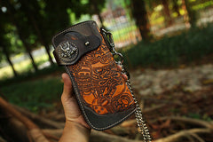 Cool Leather Japanese Samurai Tooled Biker Wallet Handmade Chain Wallet for Men